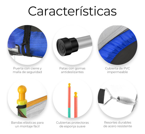 Trampolín Brincolin Infantil Red De Seguridad Tumbling Niños Lona De Salto Negro Cobertor De Resortes Azul