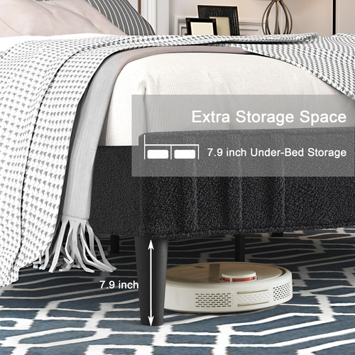 Base De Cama Queen Con Cabecera De Tela Ajustable Gris Oscur