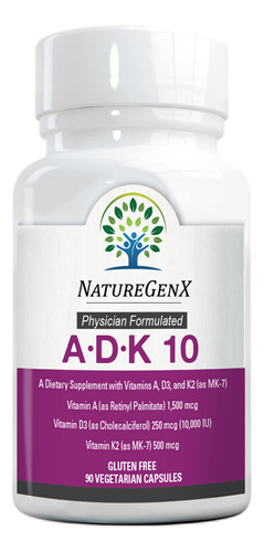 Naturegenx Suplemento Adk 10 | Vitaminas D3 10000 Ui, K2 500