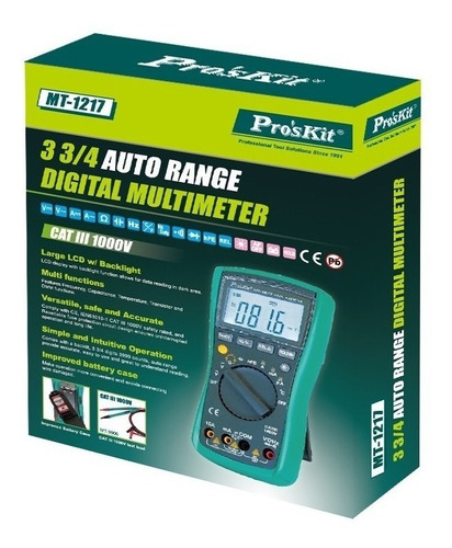 Multimetro Digital Auto Rango 3 3/4 Proskit Mt-1217