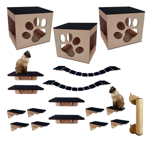 Brinquedo Gatos Parede 17 Pcs Mdf Em 6mm Playground Grande