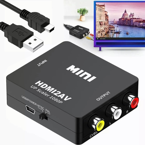 Convertidor De Hdmi A Rca Av 1080p, Adaptador De Tv, Audio 