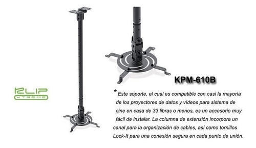 Base Para Proyector Klipx Negra De Techo Desde 850mm