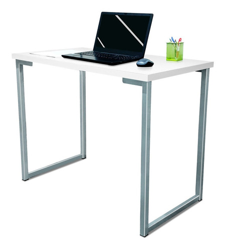 Mesa Para Escritório Estilo Industrial Mdf 100cm Ny Prata