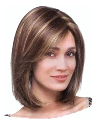 Set De Peluca Natural De Pelo Corto Y Liso De Tres Piezas,