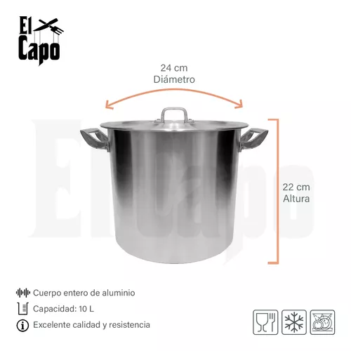 Olla Alta De Aluminio Gastronómica N° 24 Con Tapa 10 Litros