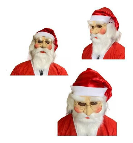 Kit Papai Noel Natal Com Máscara Em Látex + Gorro E Óculos