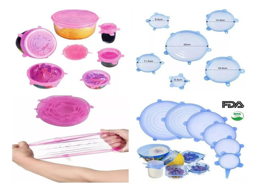 6 Tapas De Silicon Flexible Reutilizable Ecologico Comida Color Rosa