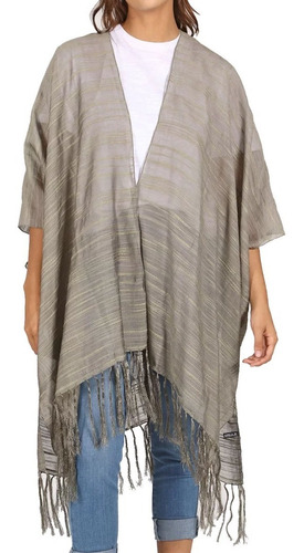 Kimono Mujer Largo Chaleco Grande Liso Flecos Spiga 31 K1200