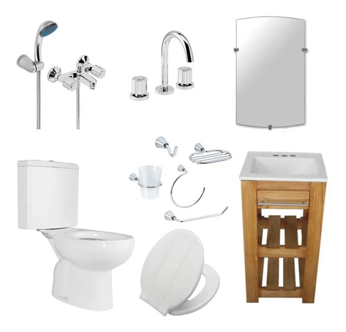 Imagen 2 de 10 de Combo Baño Economico Inodoro Vanitory Piso Griferia Completo