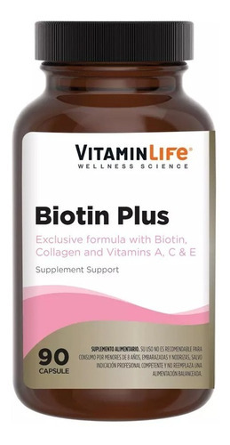 Biotin Plus / 90 Capsulas / Vitamin Life Sabor Sin Sabor