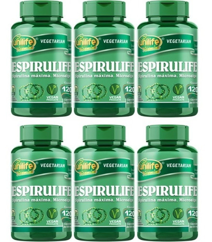 Spirulina Cápsulas Unilife Espirulife Kit 6 Potes (720 Caps)