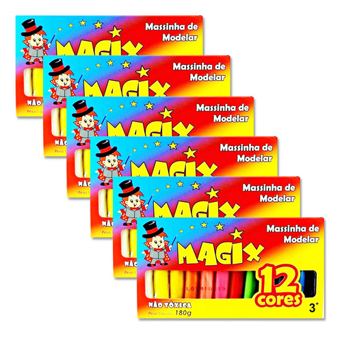 Kit 6 Caixas De Massinha De Modelar Magix 180g Com 12 Cores