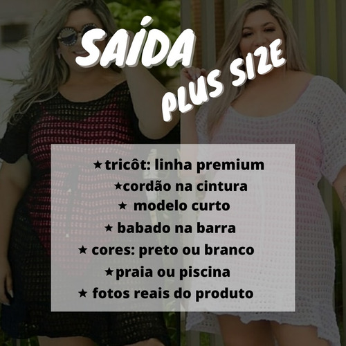 Imagem 4 de 8 de Saída De Praia Plus Size Vestido Tricô Preto Branco Verão
