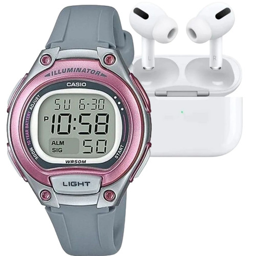 Kit de reloj digital para niños Casio y auriculares Bluetooth grises, Lw-203-8Avdf