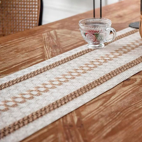 Camino Mesa Bohemio Algodón Yute Beige 180x30cm