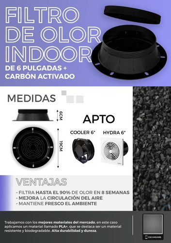 Imagen 7 de 7 de Filtro Olor Indoor Hydra 6 Pulgadas Incluye Carbon Activado