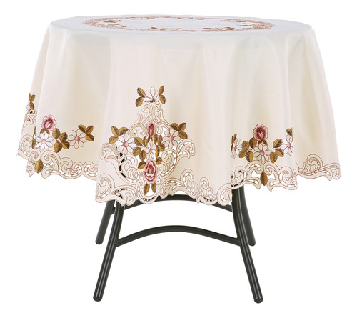 Mantel De Comedor Redondo Con Flores Rojas Bordadas
