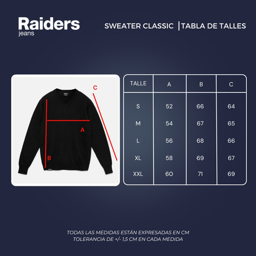Sweater Classic Cuello V Hombre Raiders Jeans Negro Xl