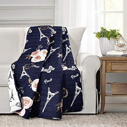 Manta Reversible Lush Decor, Estampado Vintage Azul Marino C