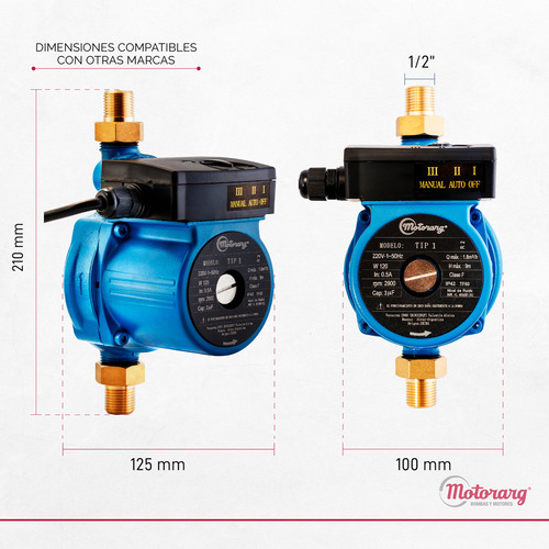 Bomba Presurizadora Motorarg Tip1 9 M 1800 Litros Hora 120w