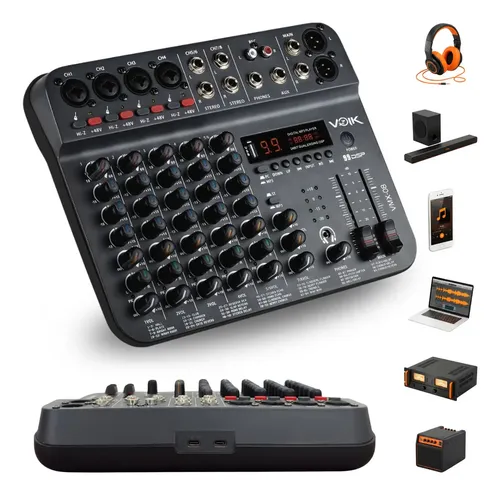Mesa De Som 8 Canais Voik VMX-08 USB Bluetooth 99 Efeitos