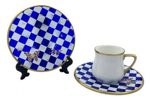 Jogo De Xícaras Café Chá De Luxo Échecs La Francesa Cor Azul