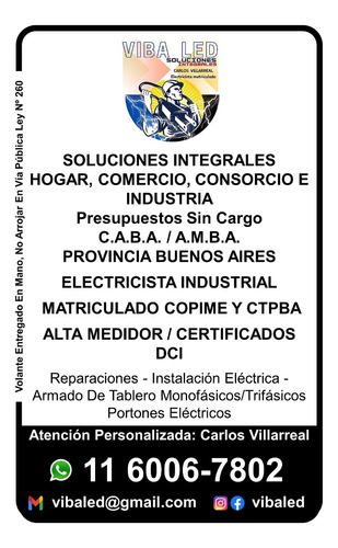 Vibaled Soluciones Integrales, Electricista Matriculado