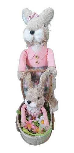 Imagem 2 de 2 de Decoração De Páscoa Coelho Fêmea Com Bebê Coelho 35 Cm D&a