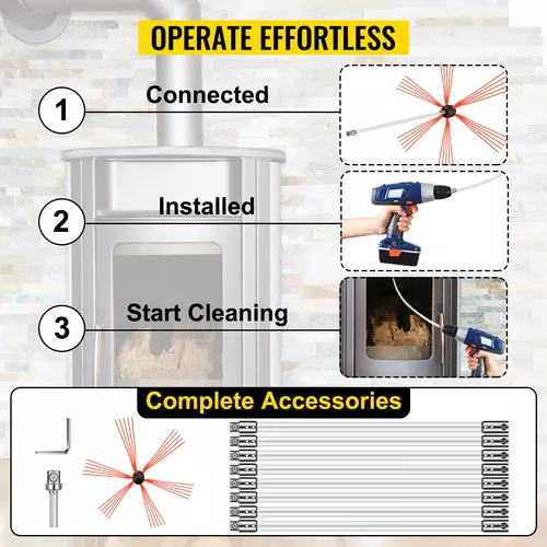 Deshollinador Cepillo Nylon Cepillo Deshollinador 8m Kit Deshollinador  Flexibles 8 Varillas Deshollinador de Chimeneas