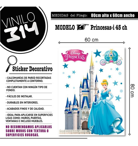 Decoración Cuarto Cenicienta Princesas Disney Castillo 80x60