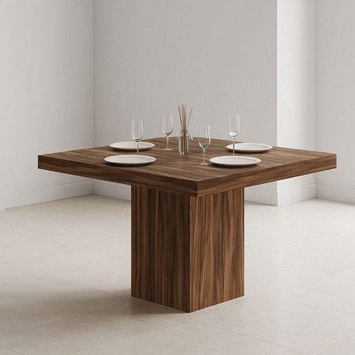 Mesa Cuadrada Nativa Minimalista Para Comedor 90cm Nogal