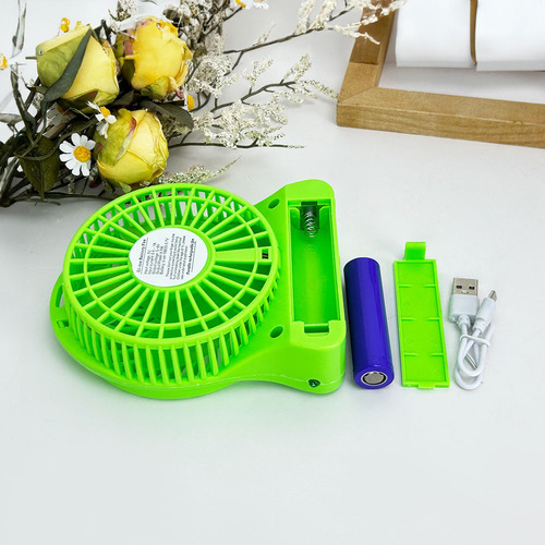 Ventilador De Escritorio Portátil Recargable Con Luz Led 11 Cm N/a Verde Transparente Plástico 4