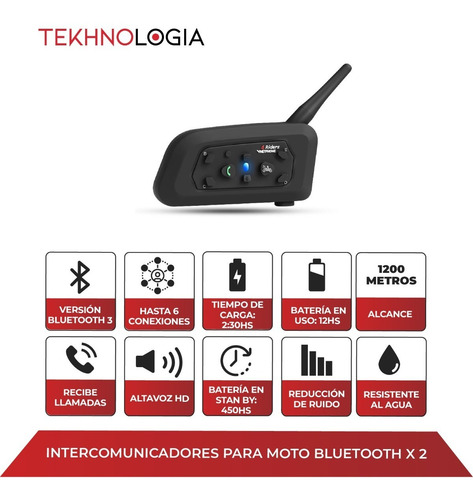 Imagen 6 de 10 de Intercomunicador Bluetooth Casco Moto V6 1200m Ejeas X 2 Uni