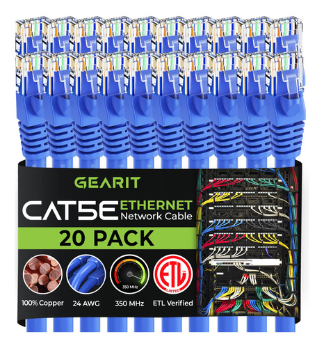 Gearit Paquete De 20 Cables De Conexion Ethernet Cat5e De 7 
