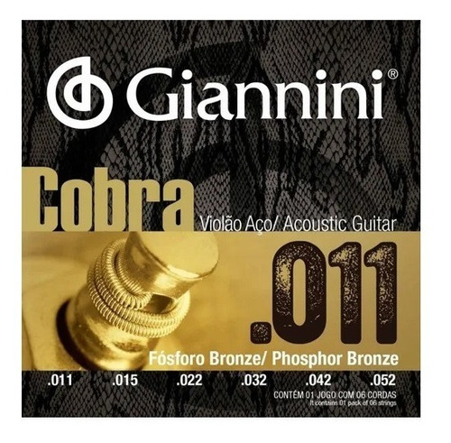 Jogo De Cordas Violão Giannini 0.11 Cobra Fósforo Bronze