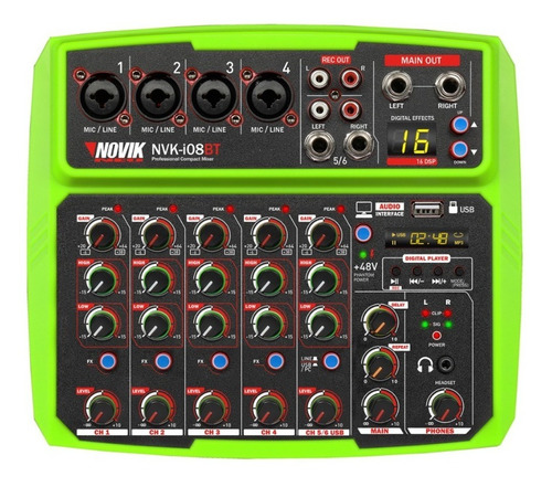 Consola Mixer Novik Nvk I08bt 6 Canales Interfaz Usb Bt Efec