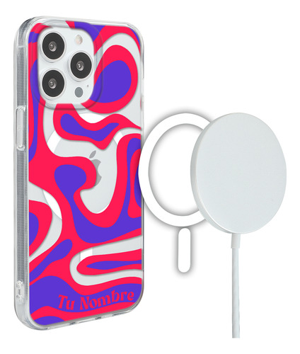 Funda Para iPhone Magsafe Tu Nombre Para Mujer Curvas Rojas