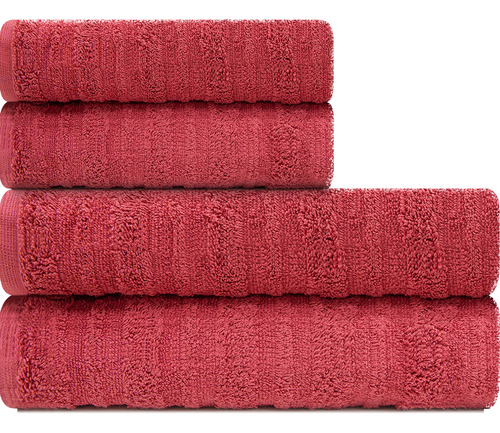Toalhas de banho e rosto 100% algodão Kit com 4 vermelho Loft Lm Peter