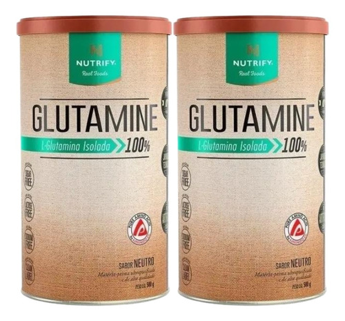 2 Glutamine 500g L-glutamina Pura Isolada Vegana - Nutrify Sabor Neutro