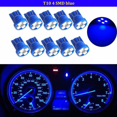 Bombillo Muelita Led T10 Luz Azul 4 Smd Plano 20 Unidades