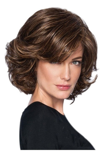 Peruca Cabelo Ondulado Curto Fofo Castanho Feminino