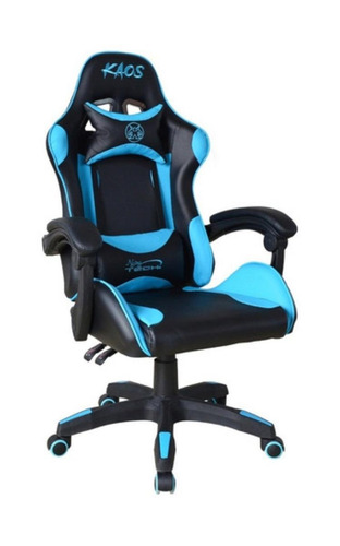 Imagen 2 de 5 de Silla de escritorio Njoytech Kaos gamer ergonómica negra y celeste con tapizado de cuero sintético