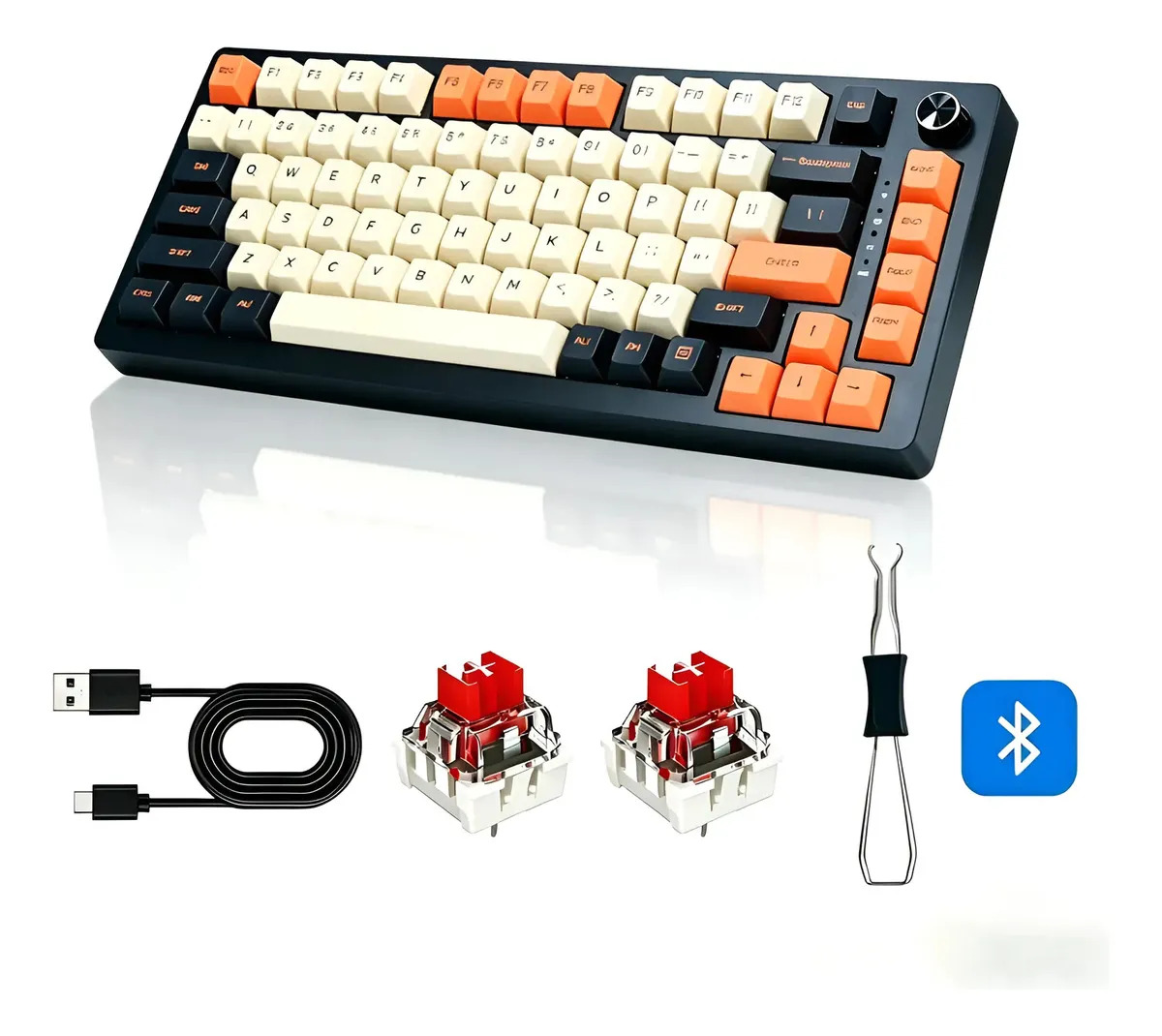 Teclado Gamer MK32 75% 2.4GHz USB-C Bluetooth 5.0 Inglês US Laranja