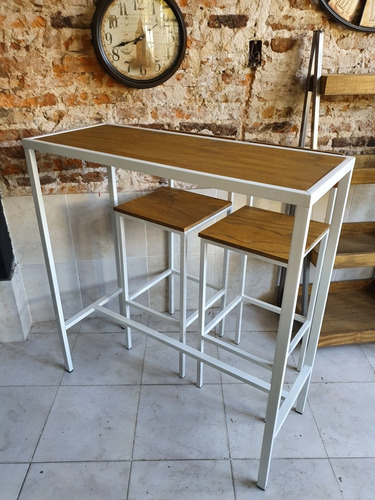Imagen 2 de 3 de Mesa Barra 100x40 + 2 Taburetes C/respaldo Color Blanco