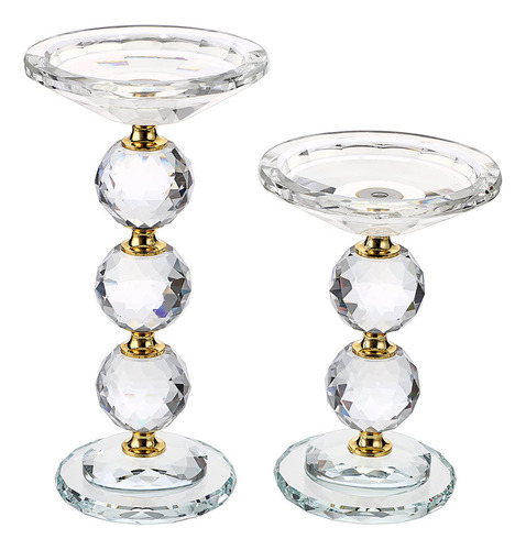 Ownmy Juego De 2 Candelabros De Pilar De Cristal, Juego De C