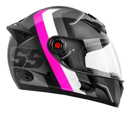 Capacete Moto Fechado Mixs Mx5 Super Speed + Narigueira Cor Preto Rosa Brilhante Desenho SS Tamanho do capacete 56