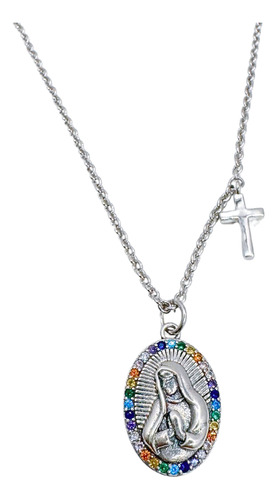 Collar Virgen María, Circón Color, Plata925, Primera Comunio
