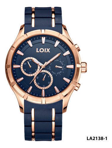 Reloj Hombre Loix® La2138-1 Azul Con Oro Rosa, Tablero Azul