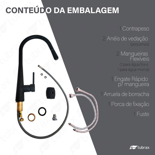 Torneira Cozinha Gourmet Monocomando Extensível Preta Fosca